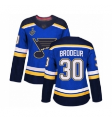 Women's St. Louis Blues #30 Martin Brodeur Authentic Royal Blue Home 2019 Stanley Cup Final Bound Hockey Jersey
