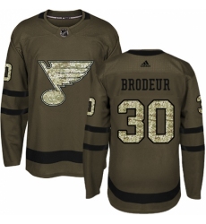 Youth Adidas St. Louis Blues #30 Martin Brodeur Premier Green Salute to Service NHL Jersey