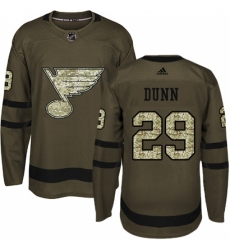 Men's Adidas St. Louis Blues #29 Vince Dunn Authentic Green Salute to Service NHL Jersey