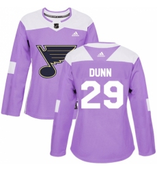 Women's Adidas St. Louis Blues #29 Vince Dunn Authentic Purple Fights Cancer Practice NHL Jersey