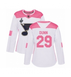 Women's St. Louis Blues #29 Vince Dunn Authentic White Pink Fashion 2019 Stanley Cup Final Bound Hockey Jersey