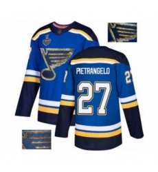 Men's St. Louis Blues #27 Alex Pietrangelo Authentic Royal Blue Fashion Gold 2019 Stanley Cup Final Bound Hockey Jersey