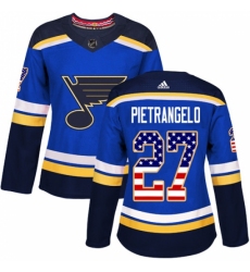 Women's Adidas St. Louis Blues #27 Alex Pietrangelo Authentic Blue USA Flag Fashion NHL Jersey