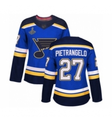 Women's St. Louis Blues #27 Alex Pietrangelo Authentic Royal Blue Home 2019 Stanley Cup Champions Hockey Jersey