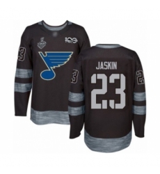 Men's St. Louis Blues #23 Dmitrij Jaskin Authentic Black 1917-2017 100th Anniversary 2019 Stanley Cup Final Bound Hockey Jersey