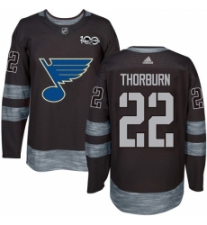 Men's Adidas St. Louis Blues #22 Chris Thorburn Authentic Black 1917-2017 100th Anniversary NHL Jersey