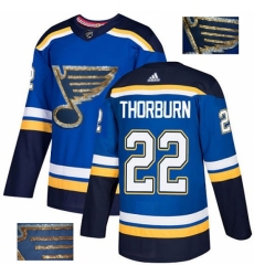 Men's Adidas St. Louis Blues #22 Chris Thorburn Authentic Royal Blue Fashion Gold NHL Jersey