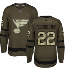 Men's Adidas St. Louis Blues #22 Chris Thorburn Premier Green Salute to Service NHL Jersey
