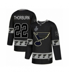 Men's St. Louis Blues #22 Chris Thorburn Authentic Black Team Logo Fashion 2019 Stanley Cup Final Bound Hockey Jersey