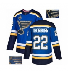 Men's St. Louis Blues #22 Chris Thorburn Authentic Royal Blue Fashion Gold 2019 Stanley Cup Final Bound Hockey Jersey