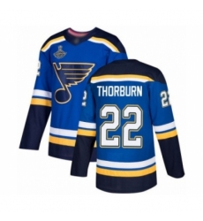 Men's St. Louis Blues #22 Chris Thorburn Authentic Royal Blue Home 2019 Stanley Cup Champions Hockey Jersey