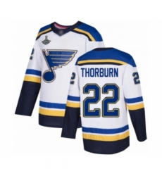 Men's St. Louis Blues #22 Chris Thorburn Authentic White Away 2019 Stanley Cup Champions Hockey Jersey