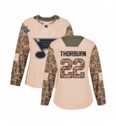 Women's St. Louis Blues #22 Chris Thorburn Authentic Camo Veterans Day Practice 2019 Stanley Cup Champions Hockey Jersey