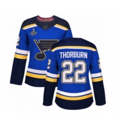 Women's St. Louis Blues #22 Chris Thorburn Authentic Royal Blue Home 2019 Stanley Cup Champions Hockey Jersey
