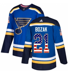 Men's Adidas St. Louis Blues #21 Tyler Bozak Authentic Blue USA Flag Fashion NHL Jersey