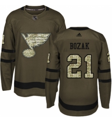 Men's Adidas St. Louis Blues #21 Tyler Bozak Authentic Green Salute to Service NHL Jersey