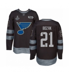 Men's St. Louis Blues #21 Tyler Bozak Authentic Black 1917-2017 100th Anniversary 2019 Stanley Cup Champions Hockey Jersey