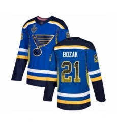 Men's St. Louis Blues #21 Tyler Bozak Authentic Blue Drift Fashion 2019 Stanley Cup Final Bound Hockey Jersey