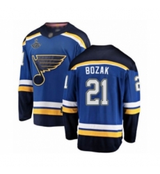 Men's St. Louis Blues #21 Tyler Bozak Fanatics Branded Royal Blue Home Breakaway 2019 Stanley Cup Champions Hockey Jersey