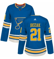 Women's Adidas St. Louis Blues #21 Tyler Bozak Authentic Navy Blue Alternate NHL Jersey