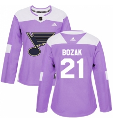 Women's Adidas St. Louis Blues #21 Tyler Bozak Authentic Purple Fights Cancer Practice NHL Jersey
