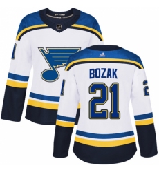 Women's Adidas St. Louis Blues #21 Tyler Bozak Authentic White Away NHL Jersey