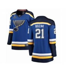 Women's St. Louis Blues #21 Tyler Bozak Fanatics Branded Royal Blue Home Breakaway 2019 Stanley Cup Champions Hockey Jersey