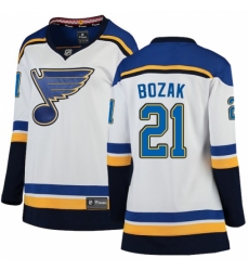 Women's St. Louis Blues #21 Tyler Bozak Fanatics Branded White Away Breakaway NHL Jersey