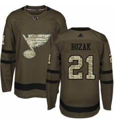 Youth Adidas St. Louis Blues #21 Tyler Bozak Authentic Green Salute to Service NHL Jersey