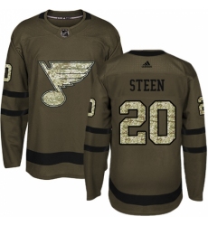 Men's Adidas St. Louis Blues #20 Alexander Steen Authentic Green Salute to Service NHL Jersey