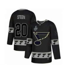 Men's St. Louis Blues #20 Alexander Steen Authentic Black Team Logo Fashion 2019 Stanley Cup Final Bound Hockey Jersey