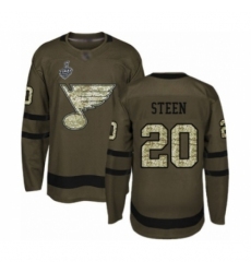 Youth St. Louis Blues #20 Alexander Steen Authentic Green Salute to Service 2019 Stanley Cup Final Bound Hockey Jersey