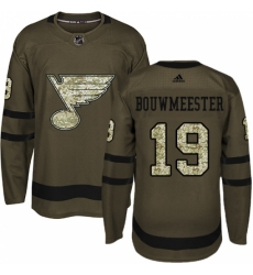 Men's Adidas St. Louis Blues #19 Jay Bouwmeester Authentic Green Salute to Service NHL Jersey