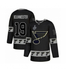 Men's St. Louis Blues #19 Jay Bouwmeester Authentic Black Team Logo Fashion 2019 Stanley Cup Final Bound Hockey Jersey