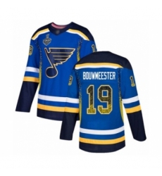 Men's St. Louis Blues #19 Jay Bouwmeester Authentic Blue Drift Fashion 2019 Stanley Cup Final Bound Hockey Jersey