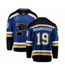 Men's St. Louis Blues #19 Jay Bouwmeester Fanatics Branded Royal Blue Home Breakaway 2019 Stanley Cup Champions Hockey Jersey