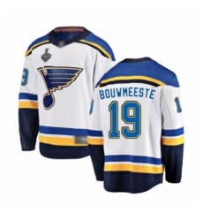 Men's St. Louis Blues #19 Jay Bouwmeester Fanatics Branded White Away Breakaway 2019 Stanley Cup Final Bound Hockey Jersey