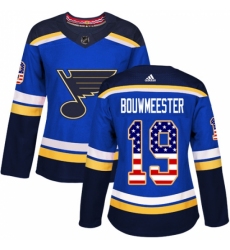 Women's Adidas St. Louis Blues #19 Jay Bouwmeester Authentic Blue USA Flag Fashion NHL Jersey