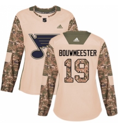 Women's Adidas St. Louis Blues #19 Jay Bouwmeester Authentic Camo Veterans Day Practice NHL Jersey