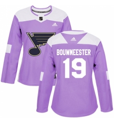 Women's Adidas St. Louis Blues #19 Jay Bouwmeester Authentic Purple Fights Cancer Practice NHL Jersey