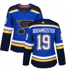 Women's Adidas St. Louis Blues #19 Jay Bouwmeester Authentic Royal Blue Home NHL Jersey