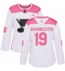 Women's Adidas St. Louis Blues #19 Jay Bouwmeester Authentic White/Pink Fashion NHL Jersey