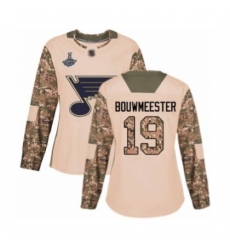 Women's St. Louis Blues #19 Jay Bouwmeester Authentic Camo Veterans Day Practice 2019 Stanley Cup Champions Hockey Jersey