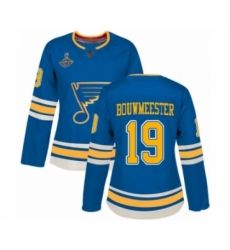 Women's St. Louis Blues #19 Jay Bouwmeester Authentic Navy Blue Alternate 2019 Stanley Cup Champions Hockey Jersey