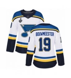 Women's St. Louis Blues #19 Jay Bouwmeester Authentic White Away 2019 Stanley Cup Final Bound Hockey Jersey