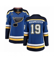 Women's St. Louis Blues #19 Jay Bouwmeester Fanatics Branded Royal Blue Home Breakaway 2019 Stanley Cup Champions Hockey Jersey