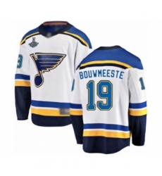 Youth St. Louis Blues #19 Jay Bouwmeester Fanatics Branded White Away Breakaway 2019 Stanley Cup Champions Hockey Jersey