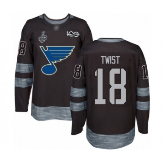 Men's St. Louis Blues #18 Tony Twist Authentic Black 1917-2017 100th Anniversary 2019 Stanley Cup Final Bound Hockey Jersey Men's St. Louis Blues #18 Tony Twist Authentic Black 1917-2017 100th Anniversary 2019 Stanley Cup Final Bound Hockey Jersey