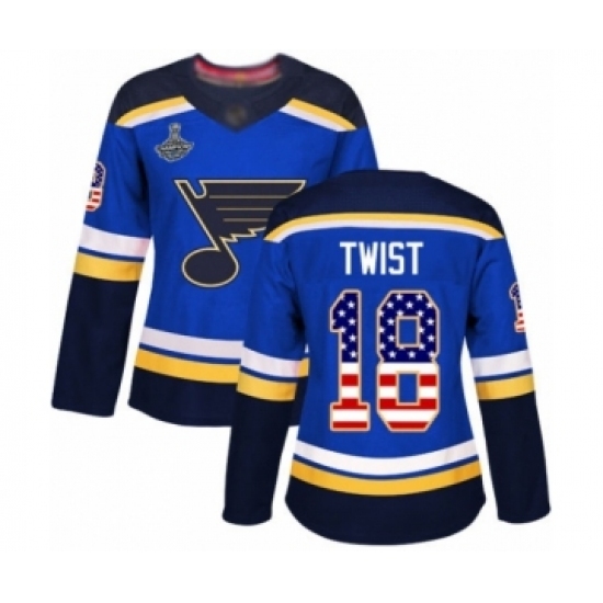 Women's St. Louis Blues #18 Tony Twist Authentic Blue USA Flag Fashion 2019 Stanley Cup Champions Hockey Jersey Women's St. Louis Blues #18 Tony Twist Authentic Blue USA Flag Fashion 2019 Stanley Cup Champions Hockey Jersey