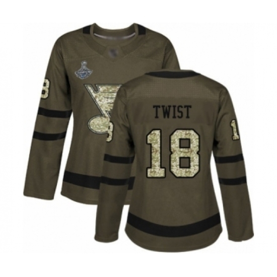 Women's St. Louis Blues #18 Tony Twist Authentic Green Salute to Service 2019 Stanley Cup Champions Hockey Jersey Women's St. Louis Blues #18 Tony Twist Authentic Green Salute to Service 2019 Stanley Cup Champions Hockey Jersey